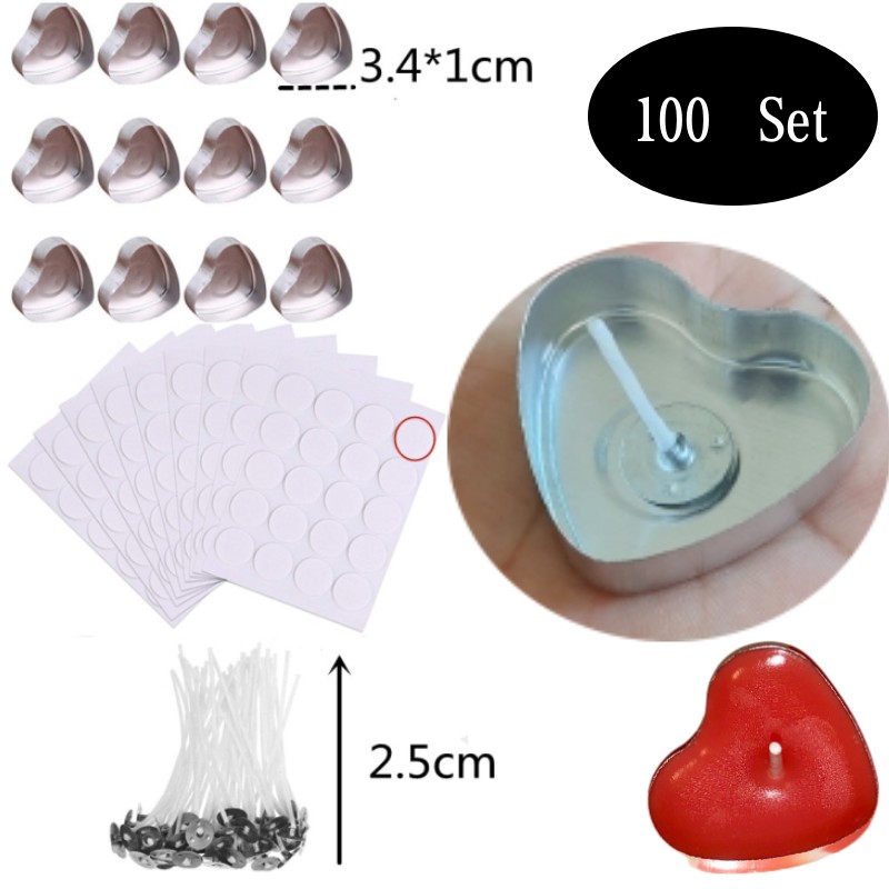Candle Holder Set - 100 ชุดรูปหัวใจอลูมิเนียมที่ว่างเปล่า Tealight เทียนขี้ผึ้งกระป๋อง Jars กรณีคอนเทนเนอร์แม่พิมพ์สําหรับ
