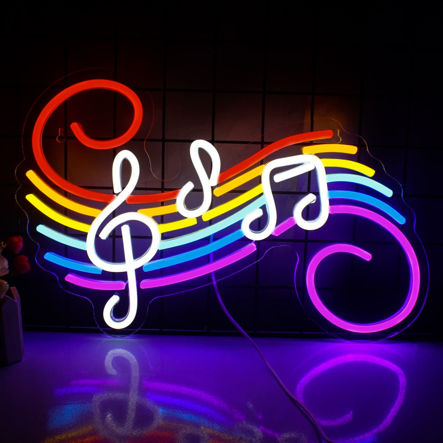 Lighting Decor For Wedding - ป้ายไฟนีออนรูปโน้ตดนตรี ปรับแต่งสีสันได้ ไฟ LED รูปคีบาเร็ต ตกแต่งผนังสำหรับสตูดิโอเพลง