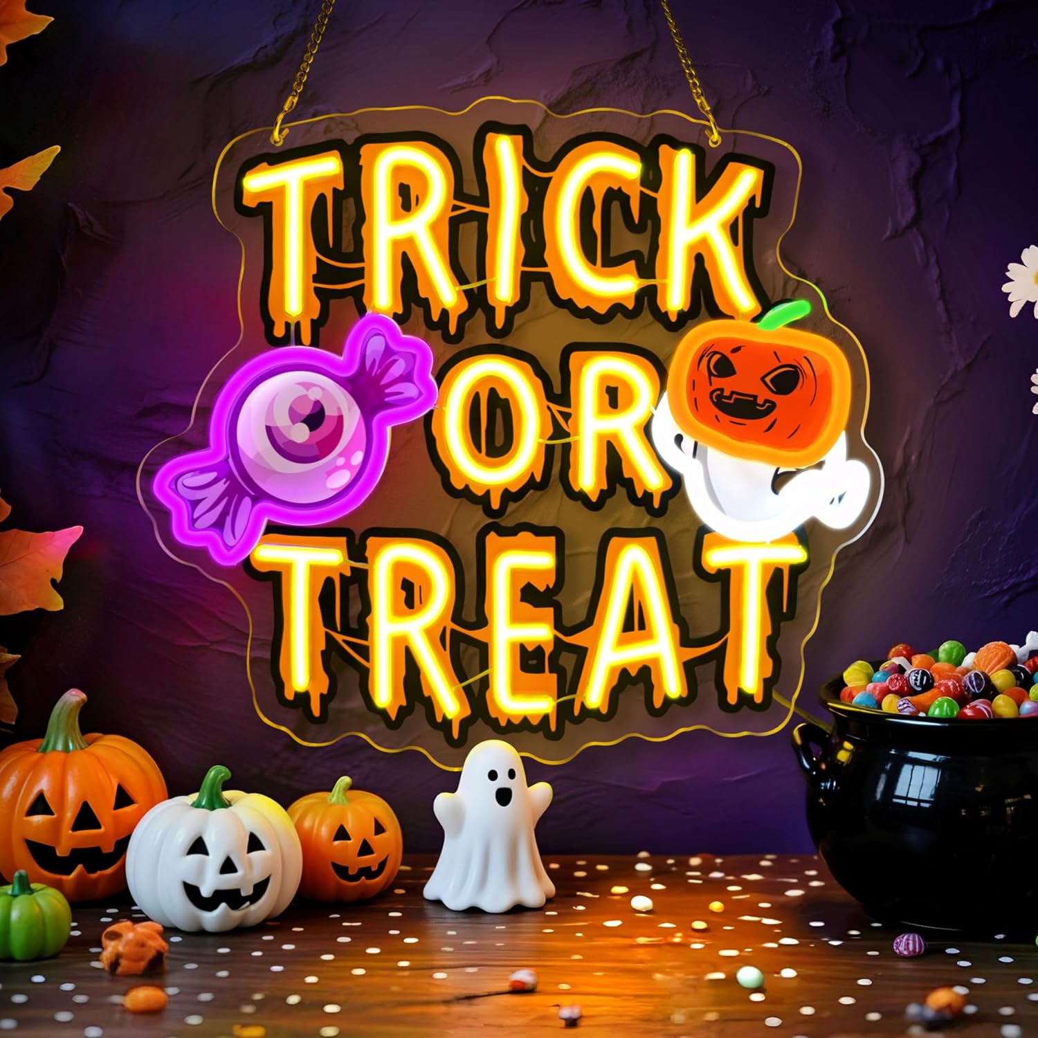 Home Decor Lighting Tricks - ป้ายไฟนีออน LED ลาย Trick Or Treat