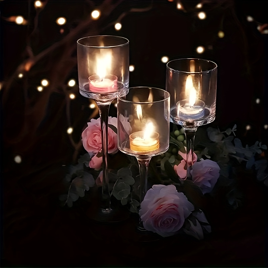 Candle Holder Set - ชุดเชิงเทียนแก้วใส 3 ชิ้น พร้อมกล่องของขวัญสุดหรู ตกแต่งโต๊ะอาหารสไตล์ยุโรป