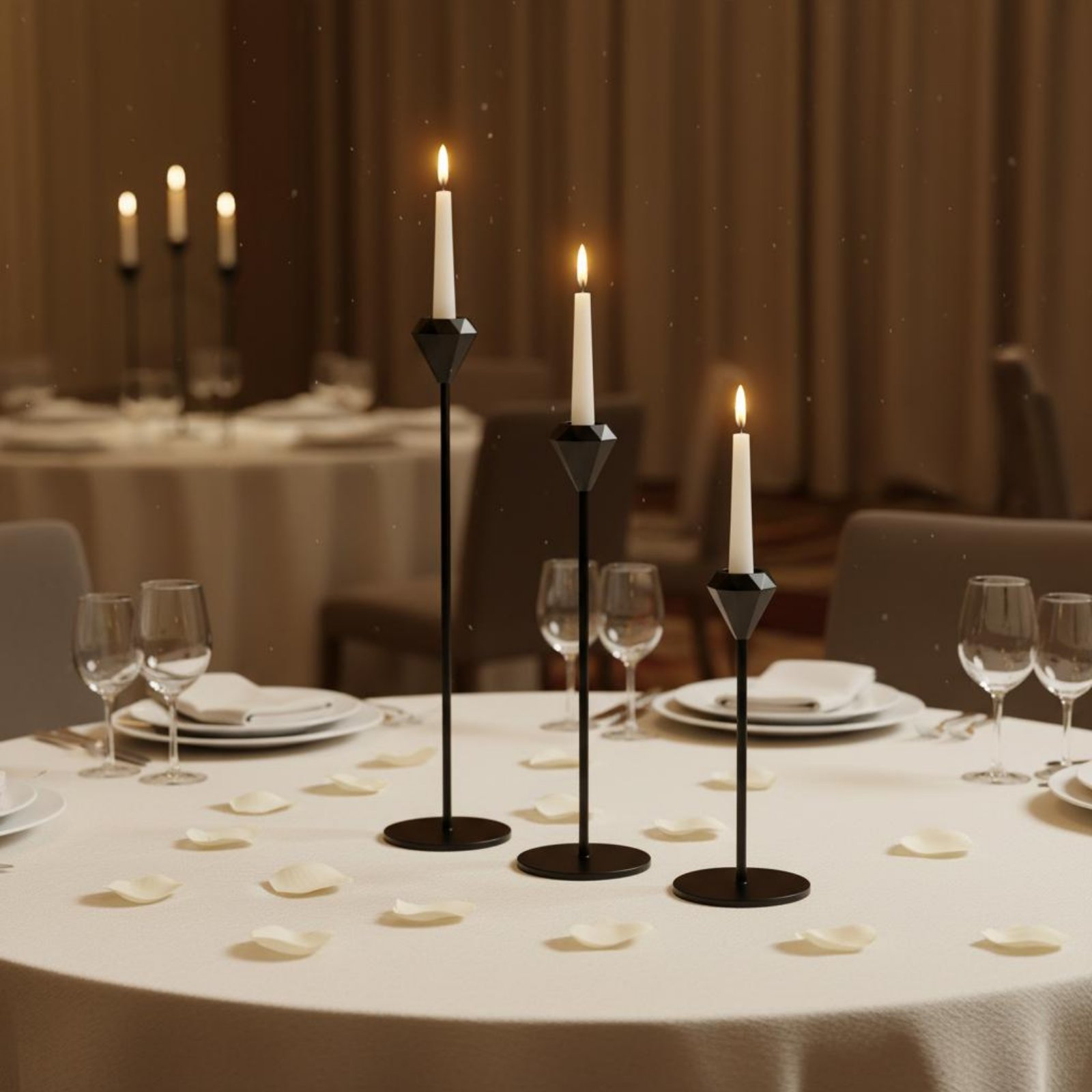Candle Holder Set - ชุดเชิงเทียนคริสตัล 3 ชิ้น ดีไซน์หรูหรา ทันสมัย รูปทรงเรขาคณิต