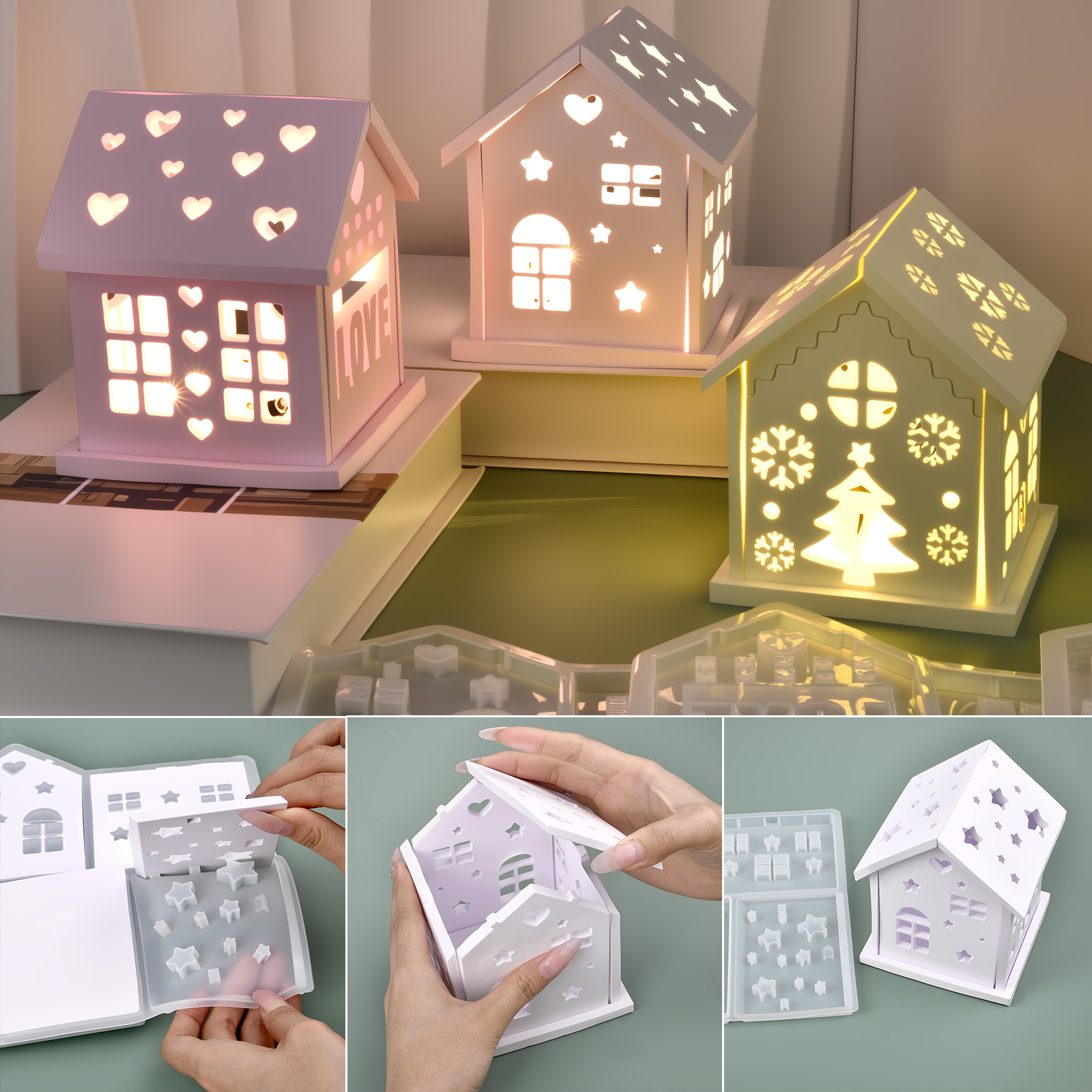 Candle Holder Set - 3D House แม่พิมพ์ซิลิโคน DIY Christmas Tree