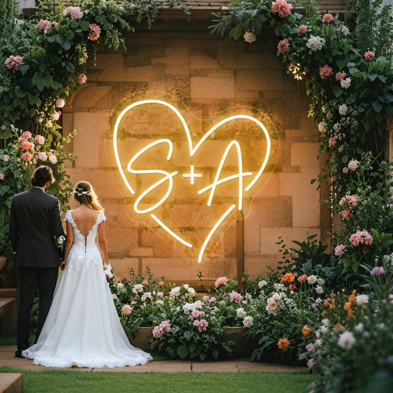 Lighting Decor For Wedding - CUSTOM Initials หัวใจ LED Neon Sign,