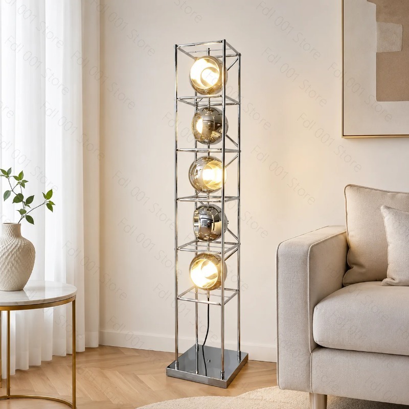 Lighting Decoration Stand - โคมไฟตั้งพื้นสไตล์ Bauhaus ดีไซน์สร้างสรรค์ โครงโลหะโครเมียม ไฟ LED