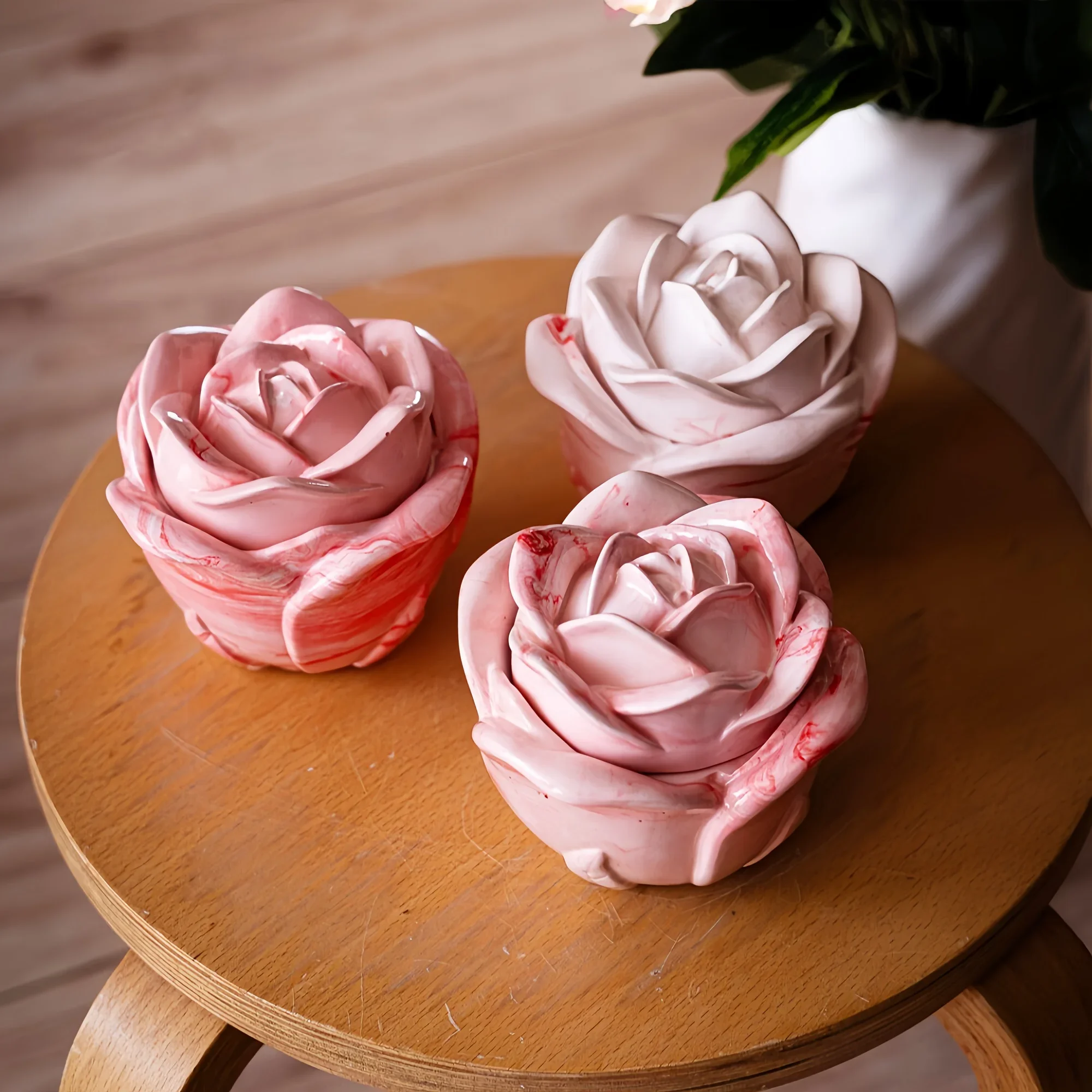 Candle Holder Set - ชุดแม่พิมพ์ซิลิโคนรูปดอกกุหลาบ 2 ชิ้น พร้อมฝาปิด แม่พิมพ์เชิงเทียนดีไซน์หรู สำหรับงานเรซิ่นอีพ็อกซี่