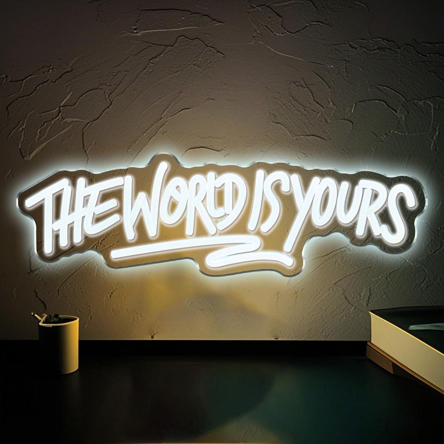 Lighting World Decor - ป้ายไฟนีออน The World is Yours ใช้พลังงานจาก