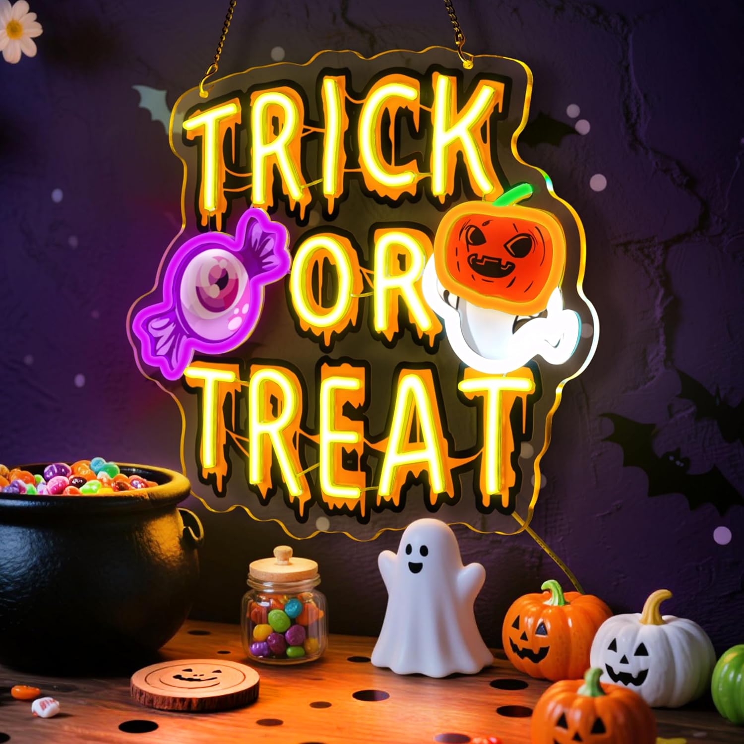 ป้ายไฟนีออน LED ลาย Trick Or T - Home Decor Lighting Tricks บทวิจารณ์และราคา