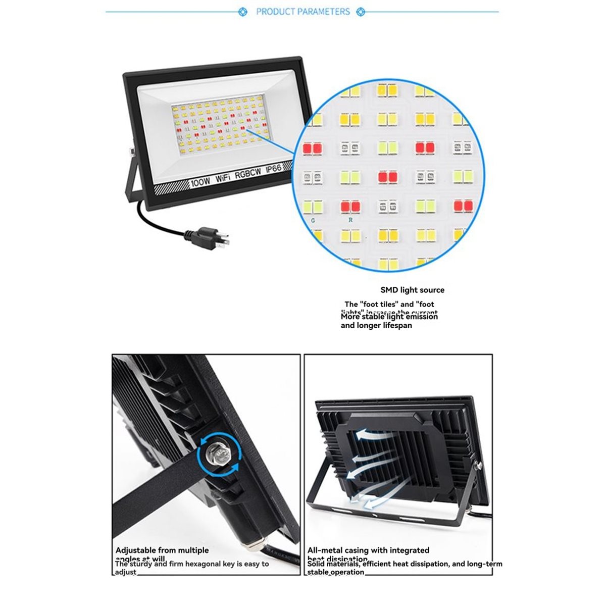 ไฟสปอร์ตไลท์ LED RGBCW 100W ยี - Decor Lighting Uk บทวิจารณ์และราคา
