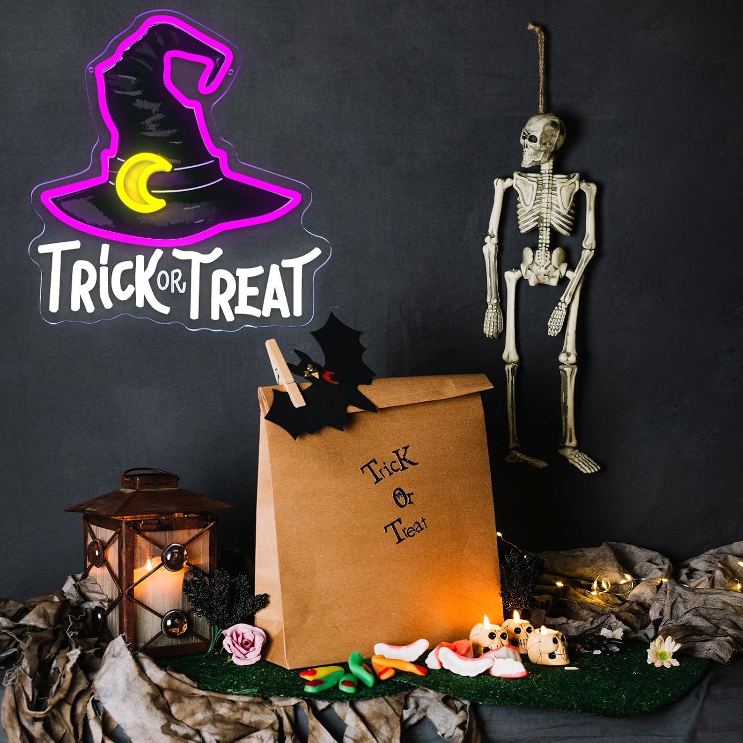 ป้ายไฟนีออนรูปหมวกแม่มด Trick  - Home Decor Lighting Tricks บทวิจารณ์และราคา