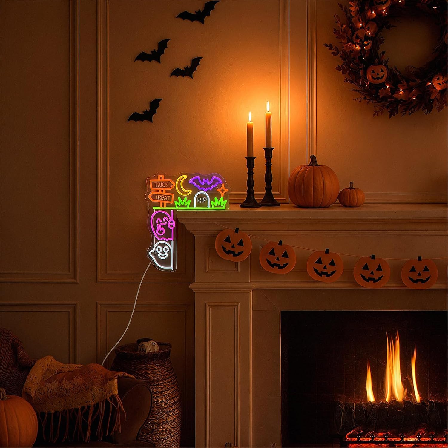 ป้ายไฟนีออน Trick Or Treat ใช้ - Home Decor Lighting Tricks บทวิจารณ์และราคา